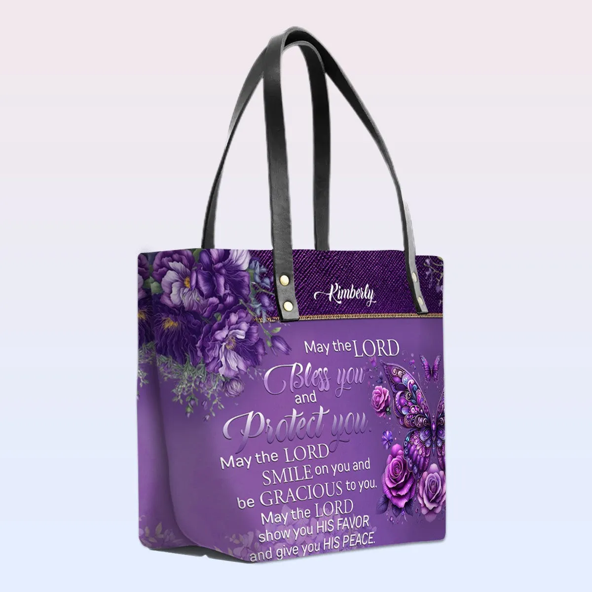 Personalized Leather Tote Bag with Bible Verses – May The Lord Bless You – A Statement of Faith & Strength | CHRISTIANARTBAG Leather TOTE Bag.