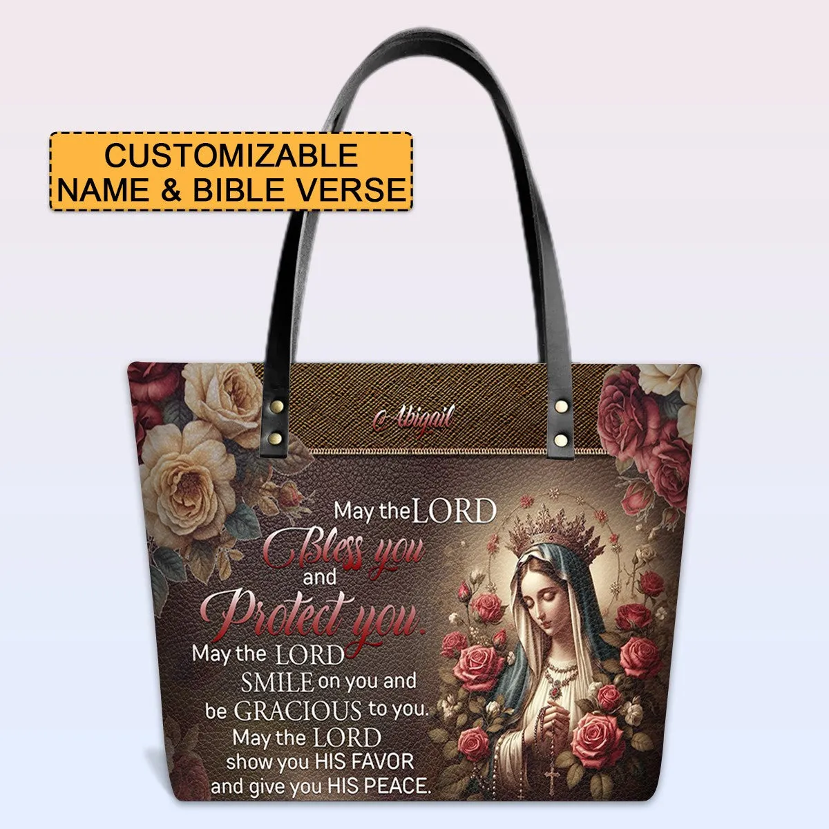 Personalized Leather Tote Bag with Bible Verses – May The Lord Bless You – A Statement of Faith & Strength | CHRISTIANARTBAG Leather TOTE Bag.