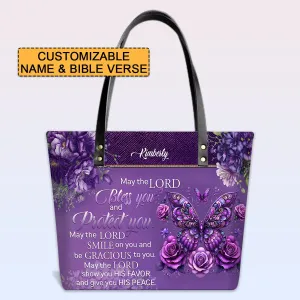 Personalized Leather Tote Bag with Bible Verses – May The Lord Bless You – A Statement of Faith & Strength | CHRISTIANARTBAG Leather TOTE Bag.