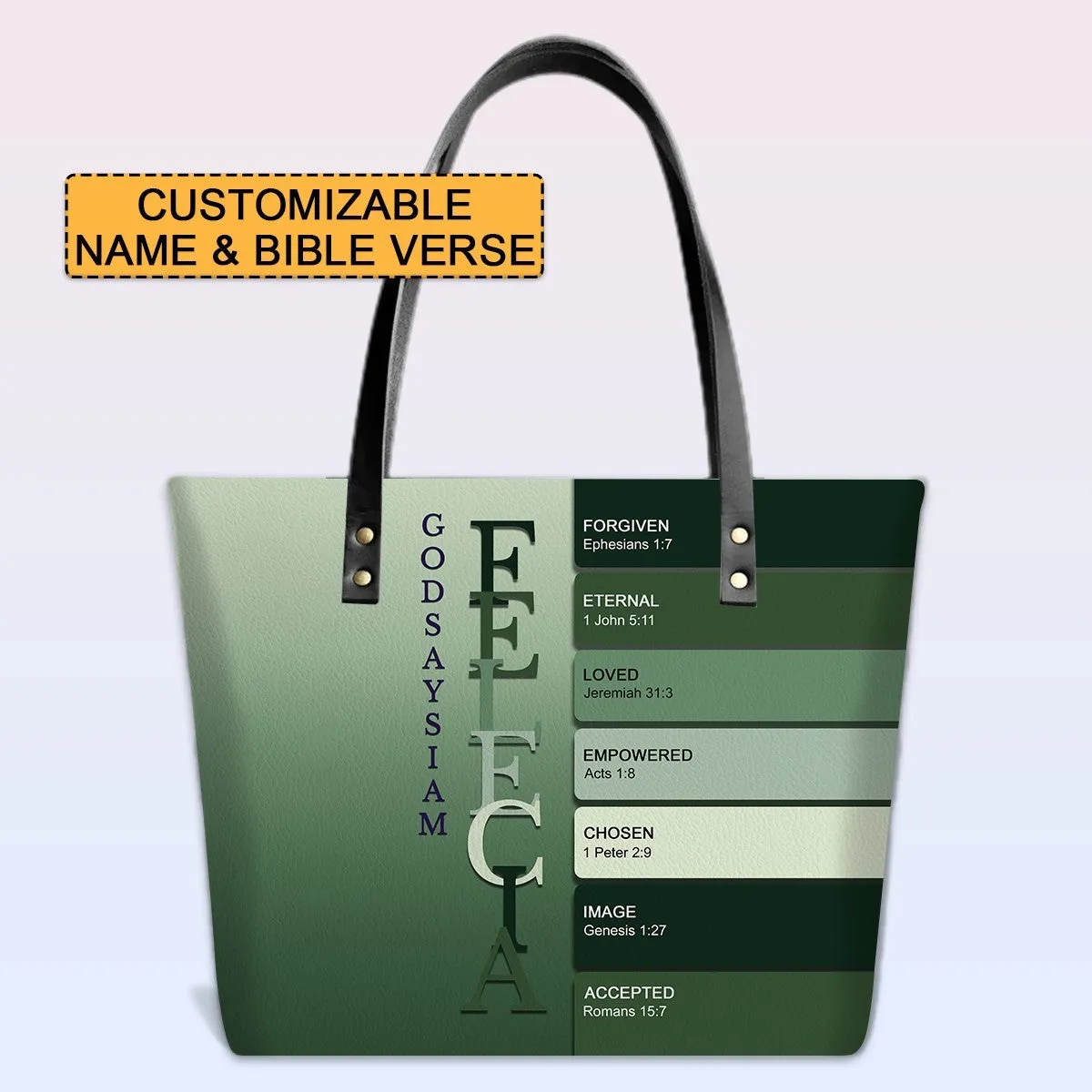 Personalized Leather Tote Bag with Bible Verses – Uncover the sacred meaning of your name – Custom Faith-Inspired Handbag Gradient Color | CHRISTIANARTBAG Leather TOTE Bag
