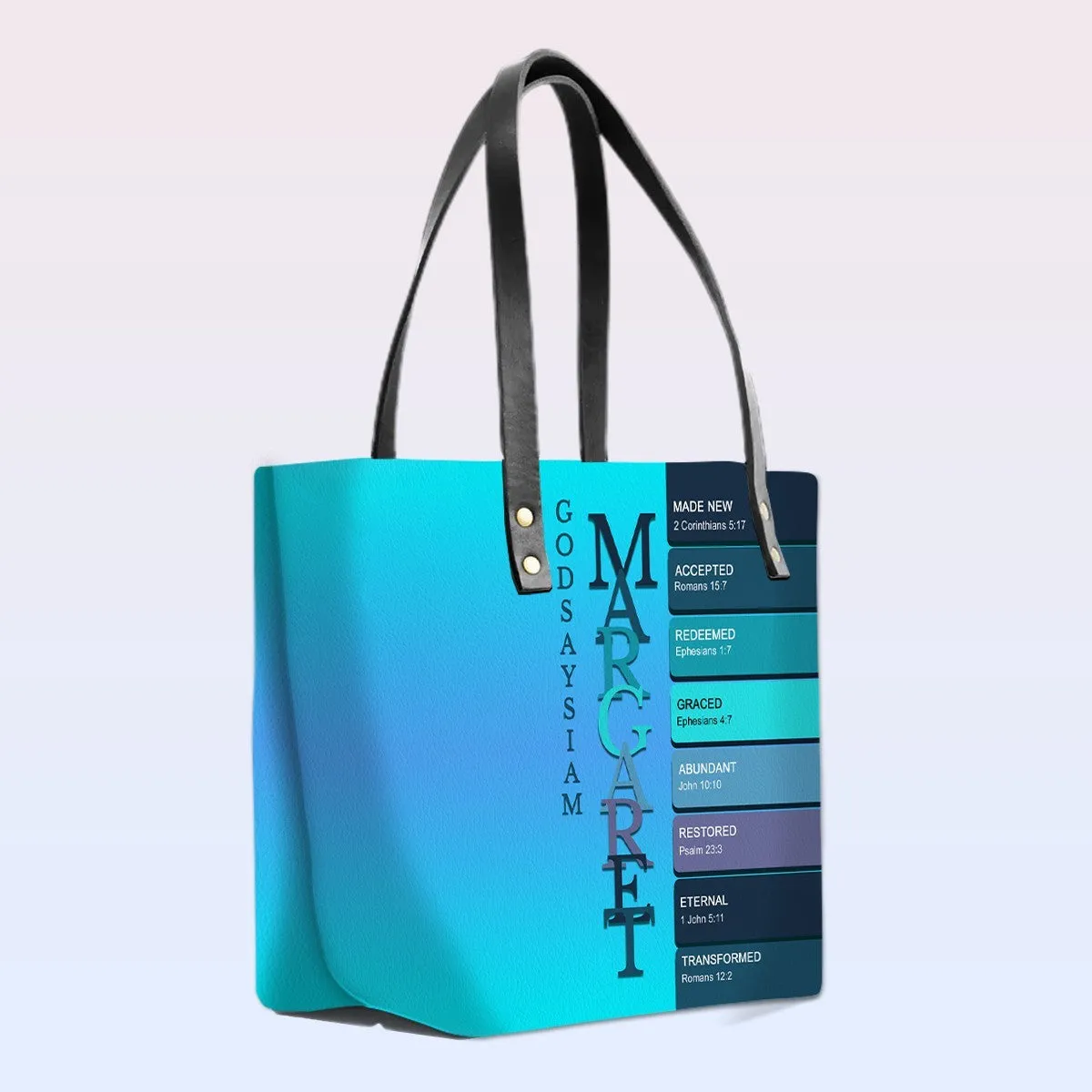 Personalized Leather Tote Bag with Bible Verses – Uncover the sacred meaning of your name – Custom Faith-Inspired Handbag Gradient Color | CHRISTIANARTBAG Leather TOTE Bag