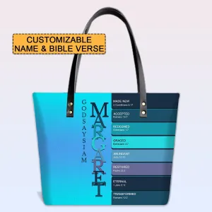 Personalized Leather Tote Bag with Bible Verses – Uncover the sacred meaning of your name – Custom Faith-Inspired Handbag Gradient Color | CHRISTIANARTBAG Leather TOTE Bag