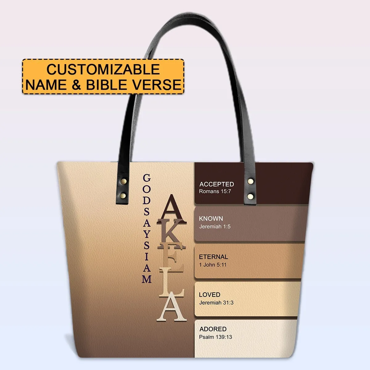 Personalized Leather Tote Bag with Bible Verses – Uncover the sacred meaning of your name – Custom Faith-Inspired Handbag Gradient Color | CHRISTIANARTBAG Leather TOTE Bag