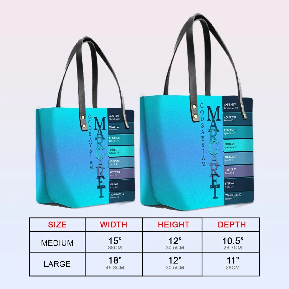 Personalized Leather Tote Bag with Bible Verses – Uncover the sacred meaning of your name – Custom Faith-Inspired Handbag Gradient Color | CHRISTIANARTBAG Leather TOTE Bag