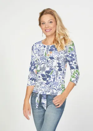 Petals (8141) ~ French Terry Tie 3/4 Sleeve Top