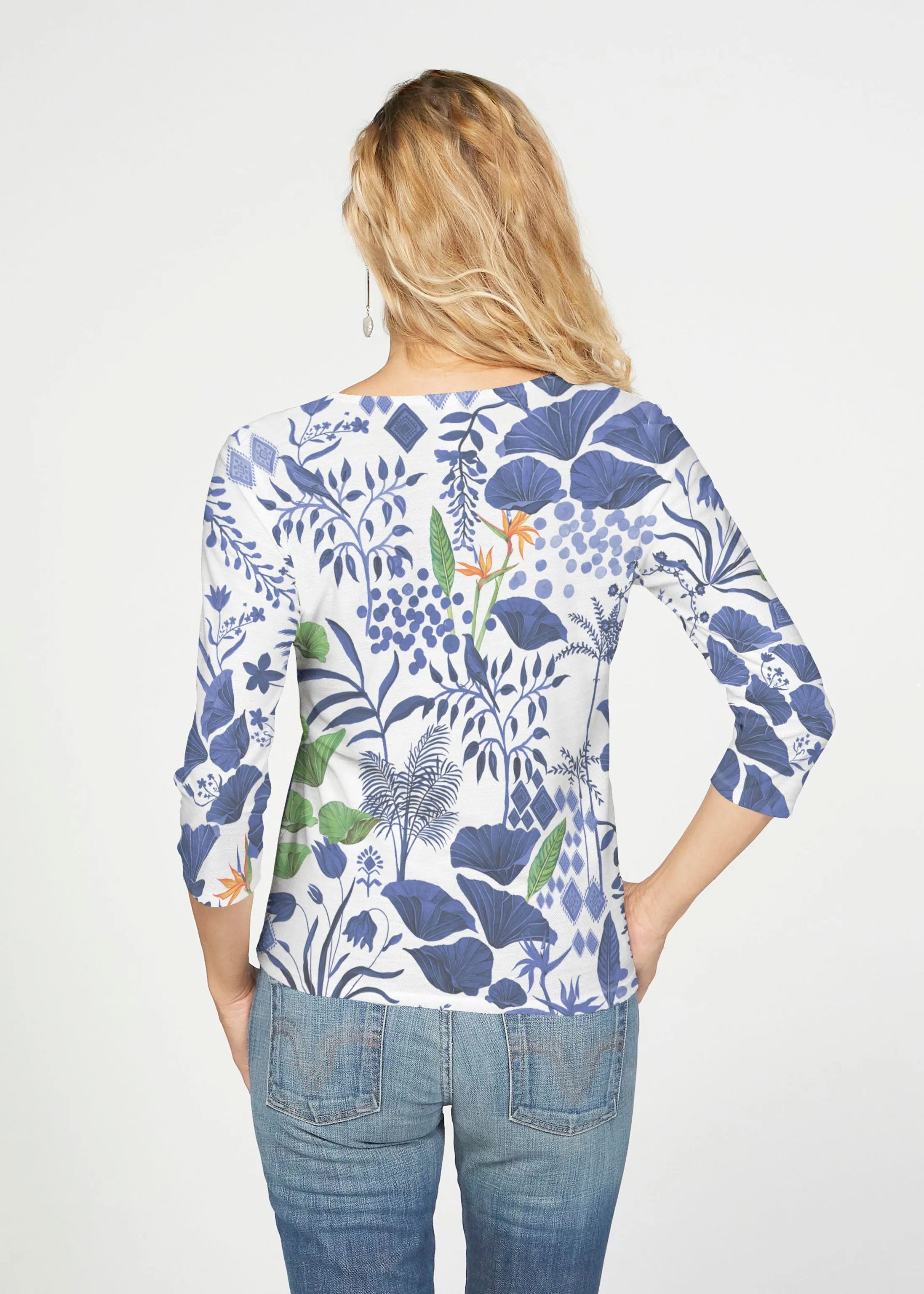 Petals (8141) ~ French Terry Tie 3/4 Sleeve Top