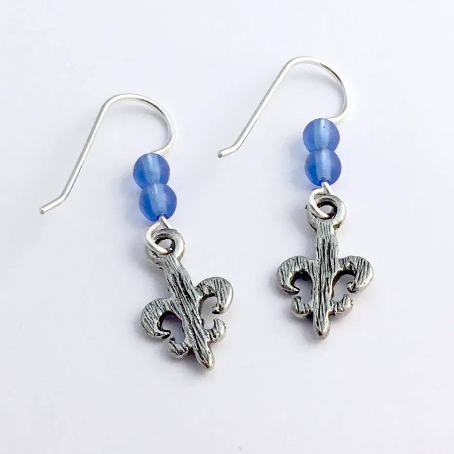 Pewter & Sterling silver Fleur-de-lis earrings- France, heraldry, lily, Scouts