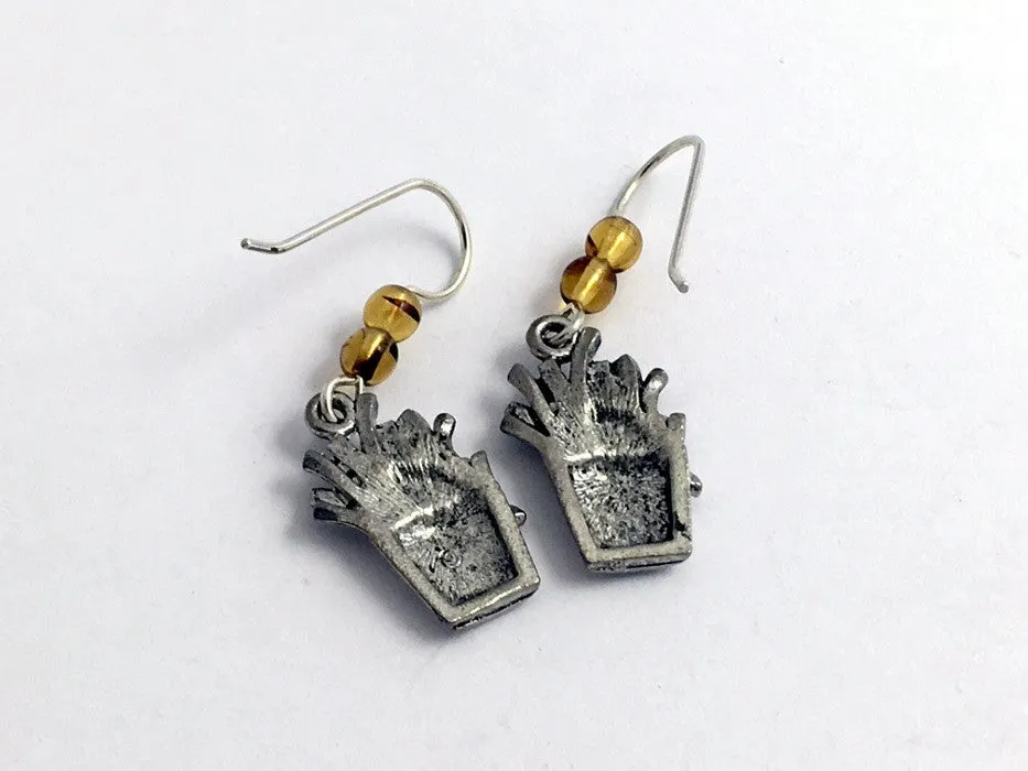 Pewter & Sterling silver French Fries dangle Earrings- Fry, Potatoes, chips,