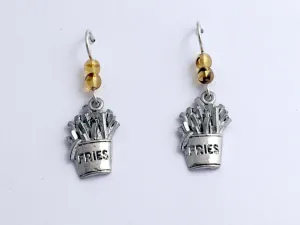 Pewter & Sterling silver French Fries dangle Earrings- Fry, Potatoes, chips,