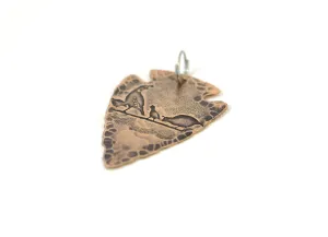 Pheasants on Copper Arrowhead Necklace with Rustic Hammered Patterning