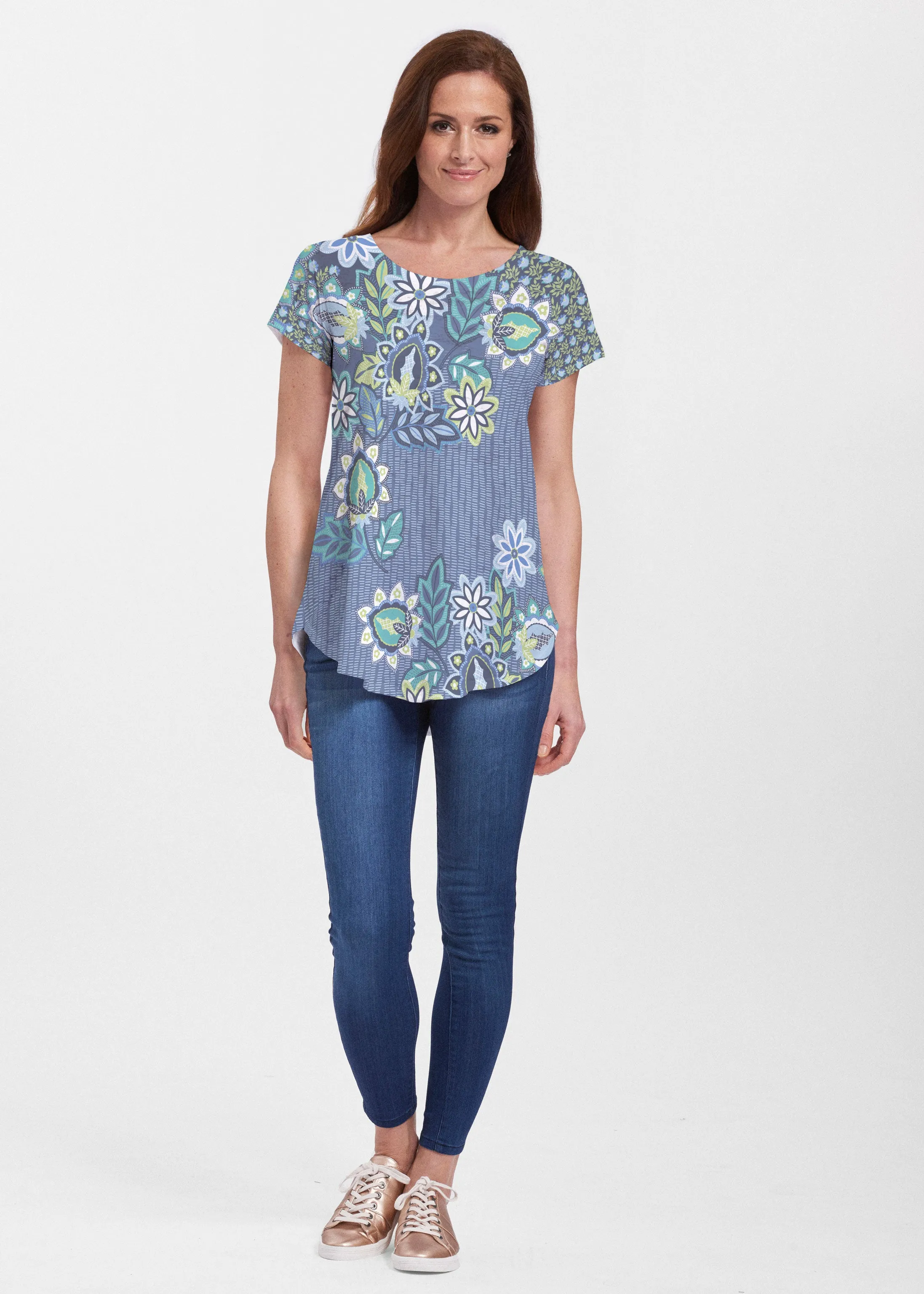 Phoebe (13581) ~ Short Sleeve Scoop Neck Flowy Tunic