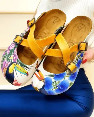 Pink & Blue Tropical Toucan Clogs - WCAL3239