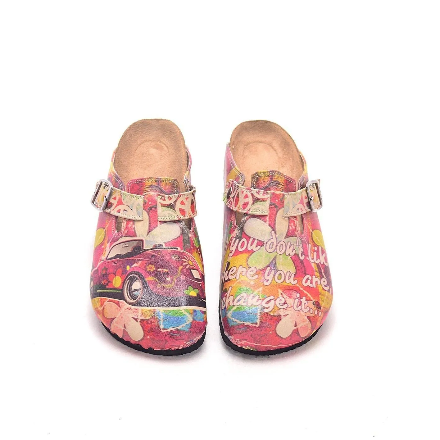Pink Car Flowers and Colored Flowers Patterned Clogs - CAL305