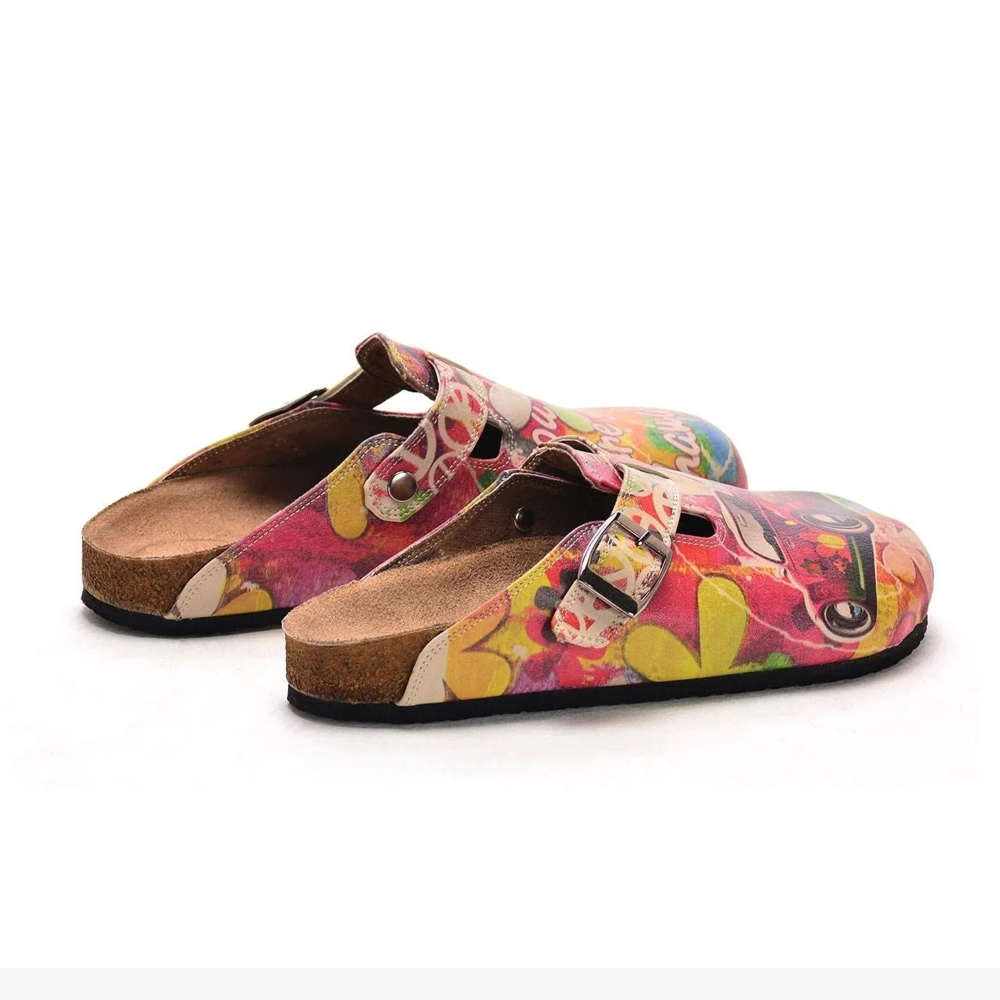 Pink Car Flowers and Colored Flowers Patterned Clogs - CAL305