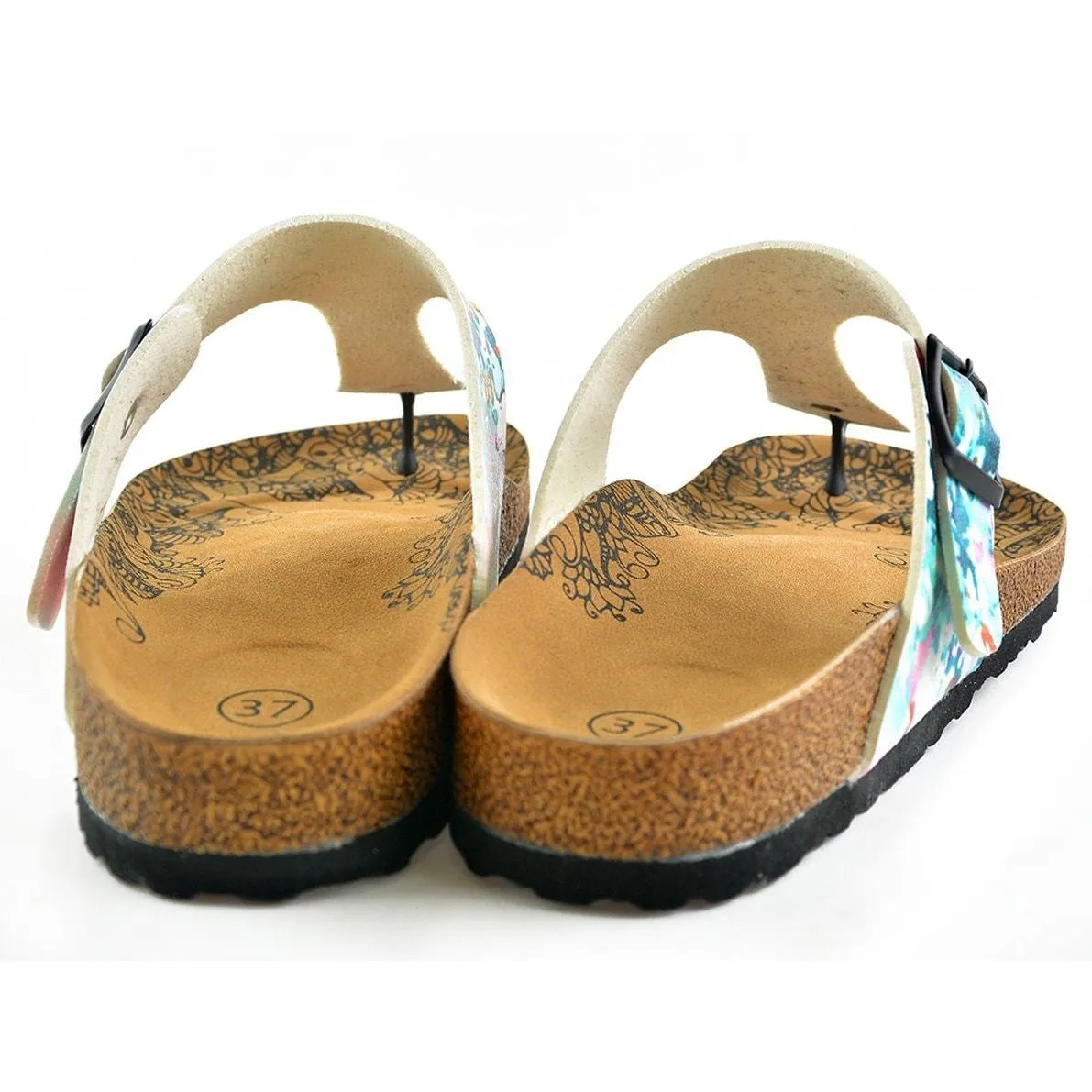 Pink Flowers Colored and Butterflys Patterned Sandal - CAL505
