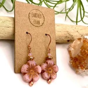 Pink Glass Flower Earrings