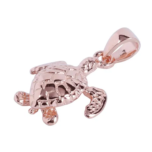 Pink Gold Plated Sterling Silver Small Turtle Pendant (Chain Sold Separately)