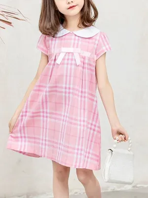 Pink Plaid Girls Peter Pan Collar Dress 3-4 Years