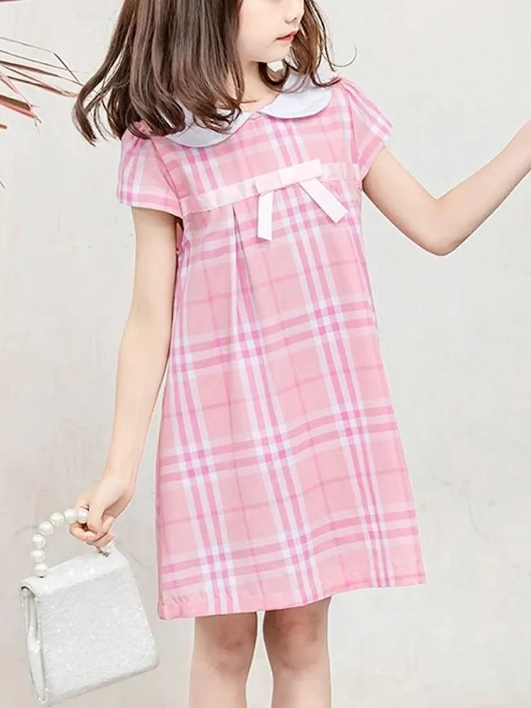 Pink Plaid Girls Peter Pan Collar Dress 3-4 Years