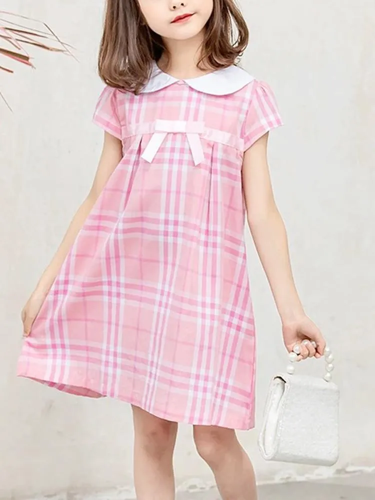 Pink Plaid Girls Peter Pan Collar Dress 3-4 Years