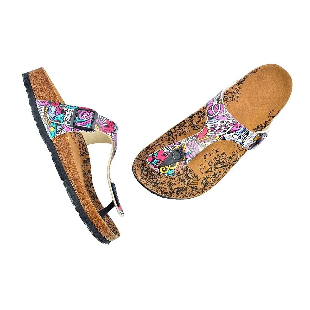 Pink, Purple Mixed Patterned, Music Writtened, Patterned Sandal - CAL516