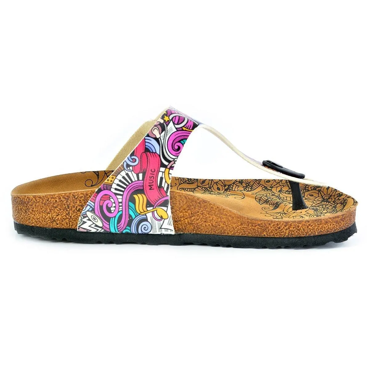 Pink, Purple Mixed Patterned, Music Writtened, Patterned Sandal - CAL516