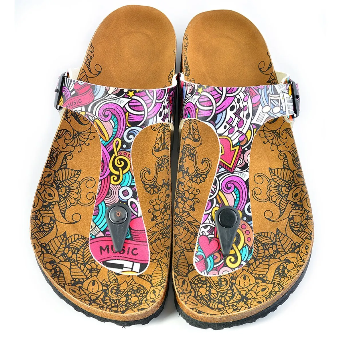 Pink, Purple Mixed Patterned, Music Writtened, Patterned Sandal - CAL516