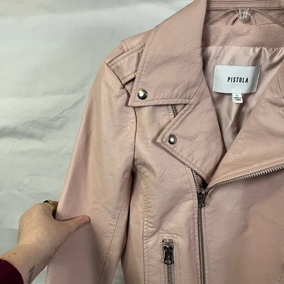 Pistola Women's Nicola Mod Moto Jacket Vegan‎ Leather Light Pink Jacket- Size S