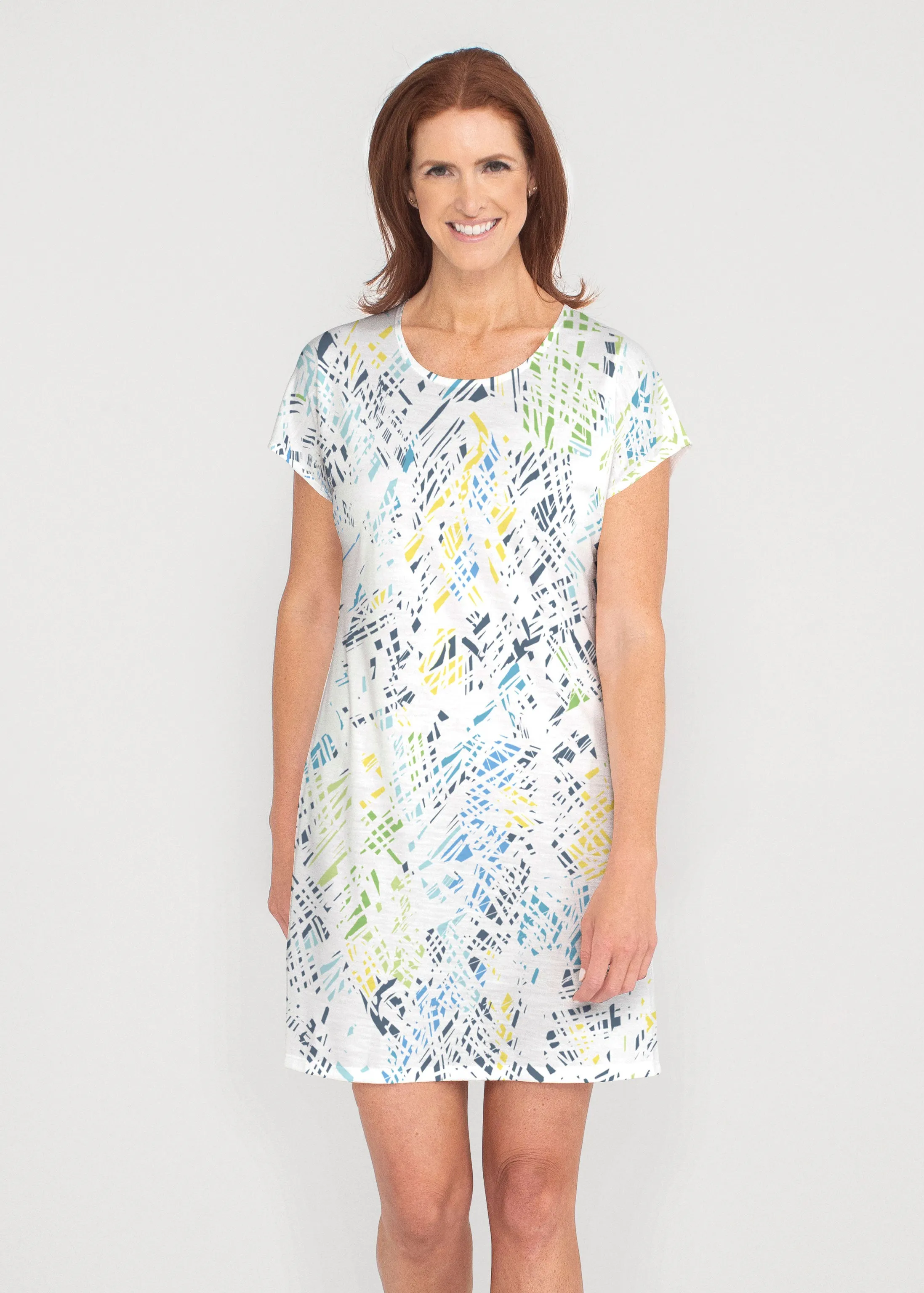 Pixie Blue (8077) ~ French Terry Short Sleeve Crew Dress