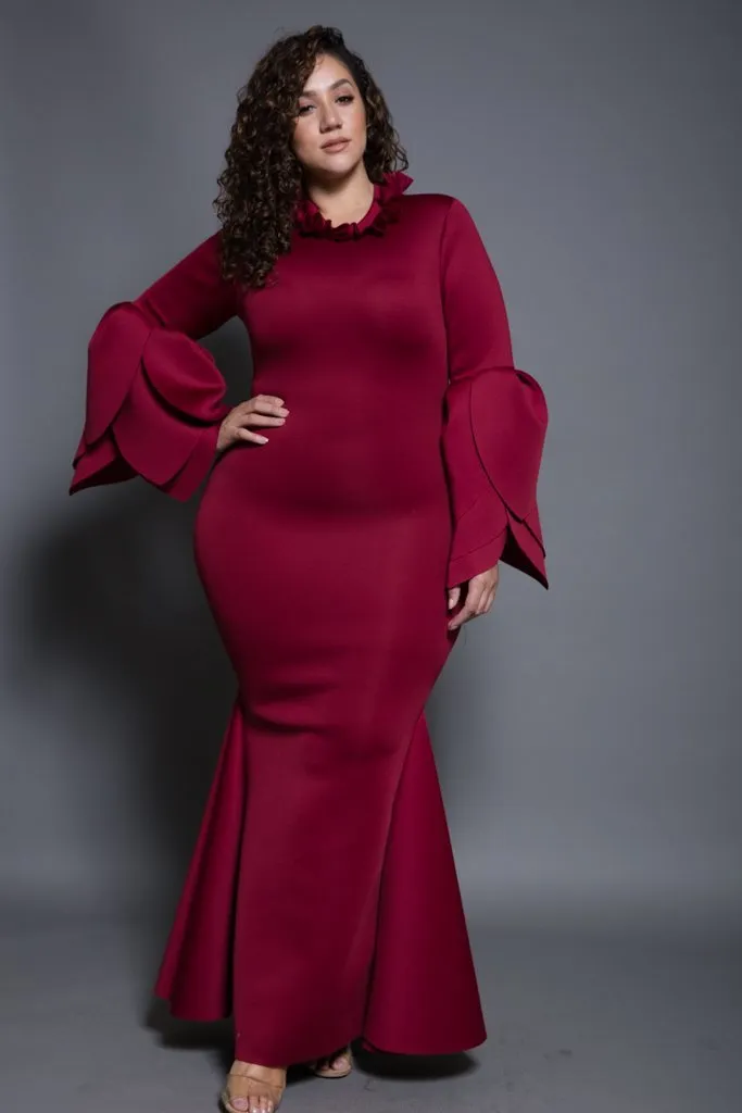 Plus Size Maxi Dress with Stylish Flower Cuff [SALE]