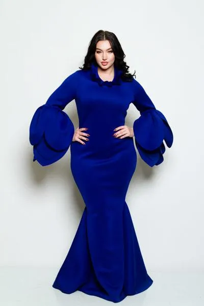 Plus Size Maxi Dress with Stylish Flower Cuff [SALE]