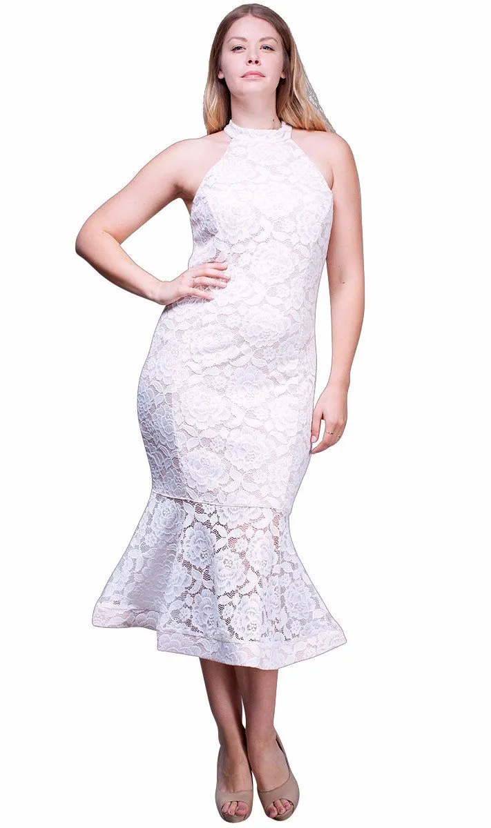 Plus Size Mermaid Dress Stretch Lace, High Neck, Sleeveless