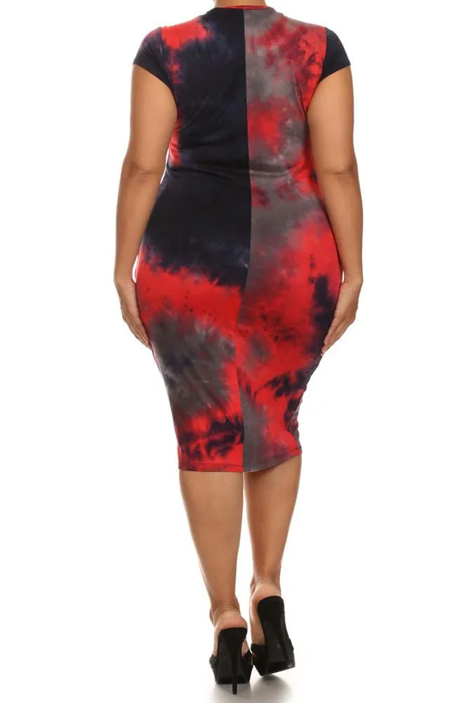 Plus Size Stylish Hued Tie Dye Midi Dress