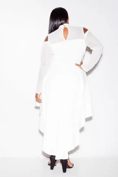 Plus Size Stylish Mesh Sleeves Peplum Cocktail Dress [SALE]