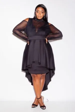 Plus Size Stylish Mesh Sleeves Peplum Cocktail Dress [SALE]