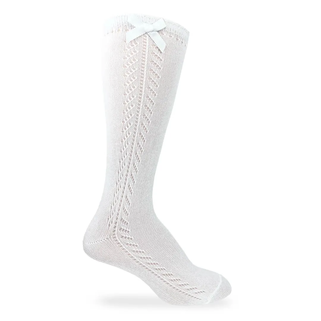 Pointelle Bow Knee High Socks (1pair)