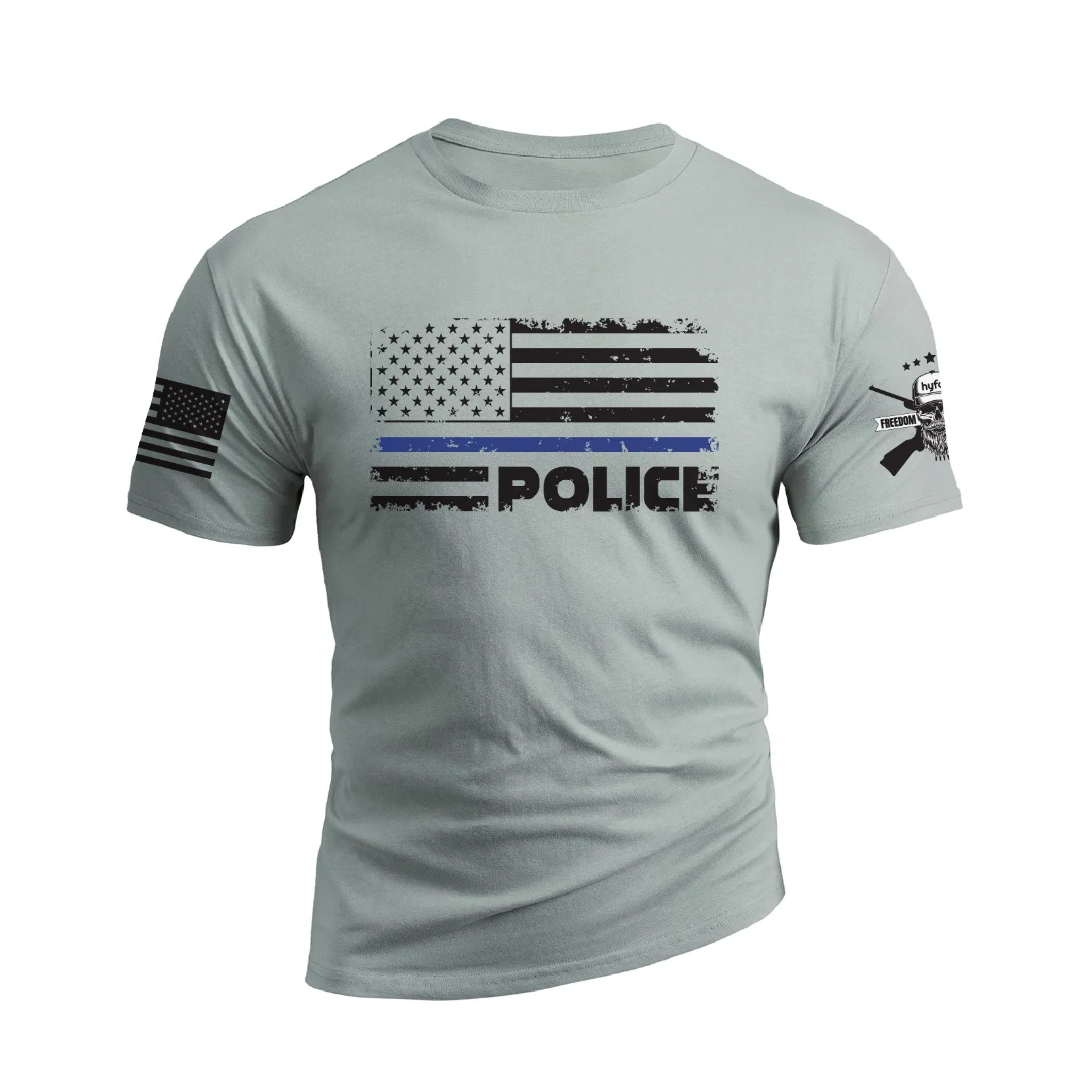 POLICE BLUE LINE USA FLAG PATRIOTIC GRAPHIC TEE