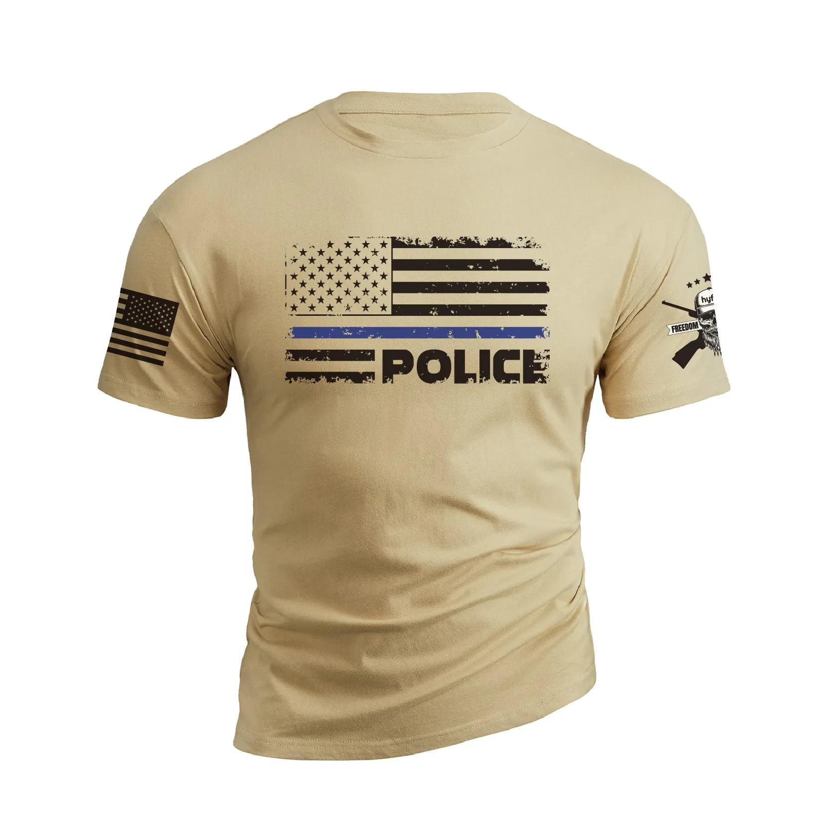 POLICE BLUE LINE USA FLAG PATRIOTIC GRAPHIC TEE