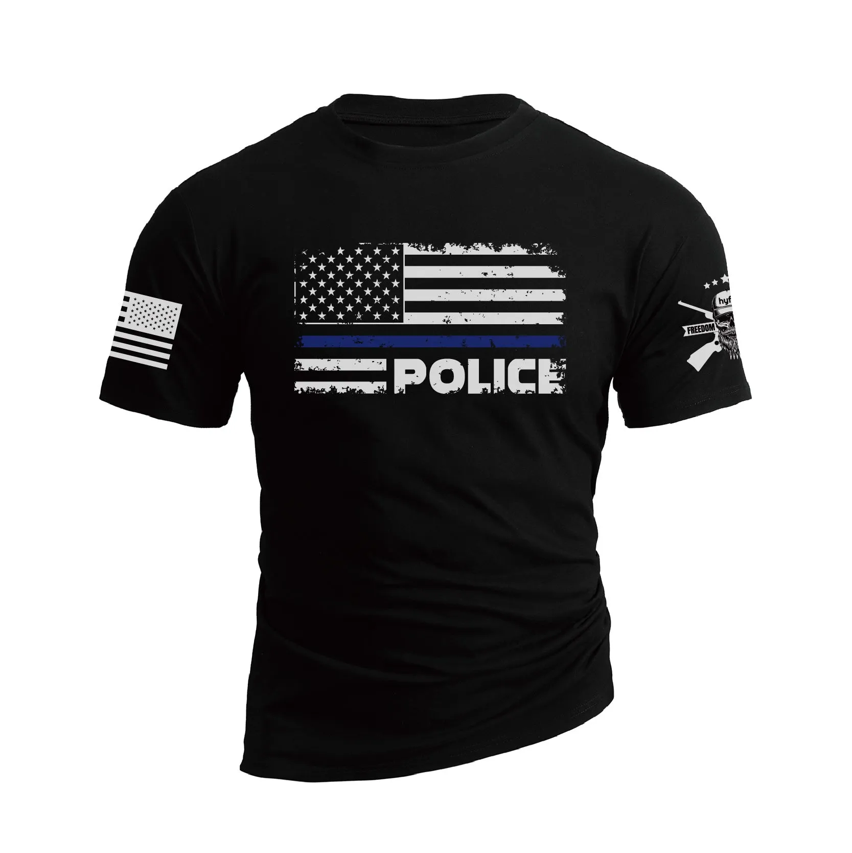 POLICE BLUE LINE USA FLAG PATRIOTIC GRAPHIC TEE