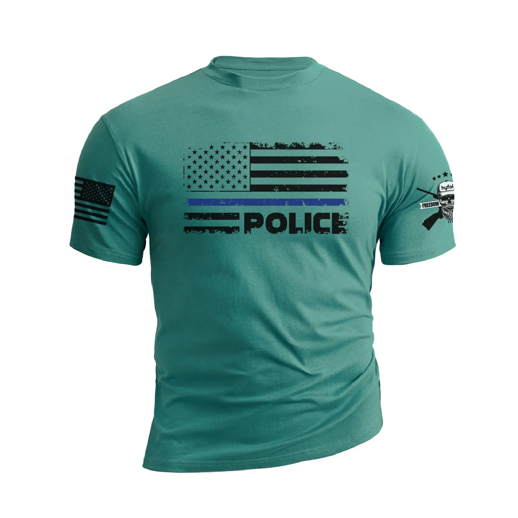 POLICE BLUE LINE USA FLAG PATRIOTIC GRAPHIC TEE