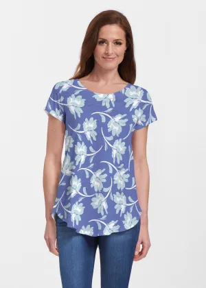Polka Dot Floral Navy (7916) ~ Short Sleeve Scoop Neck Flowy Tunic