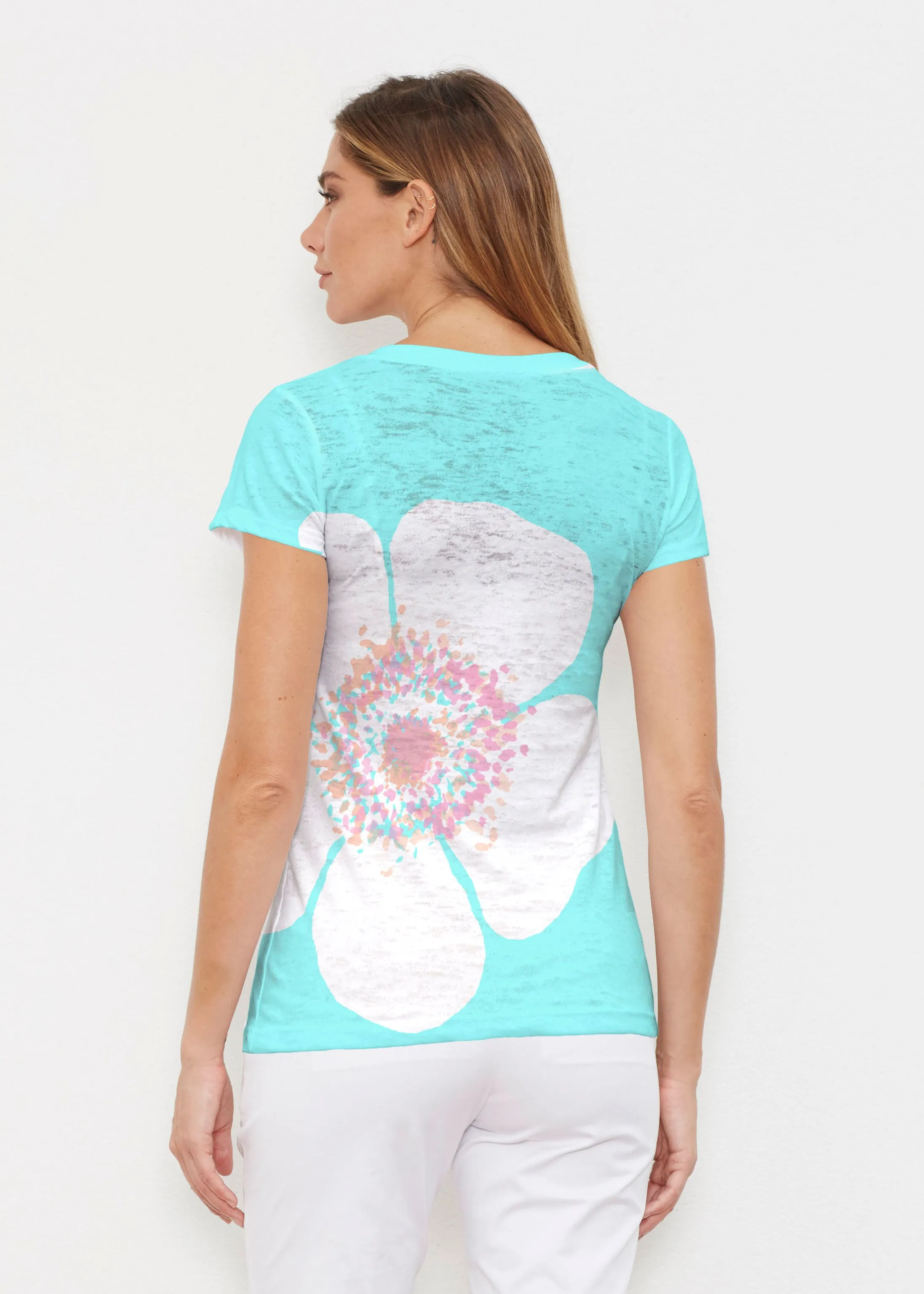 Poppy Seaglass Green (7107) ~ Signature Cap Sleeve V-Neck Shirt