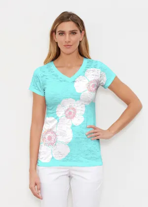 Poppy Seaglass Green (7107) ~ Signature Cap Sleeve V-Neck Shirt