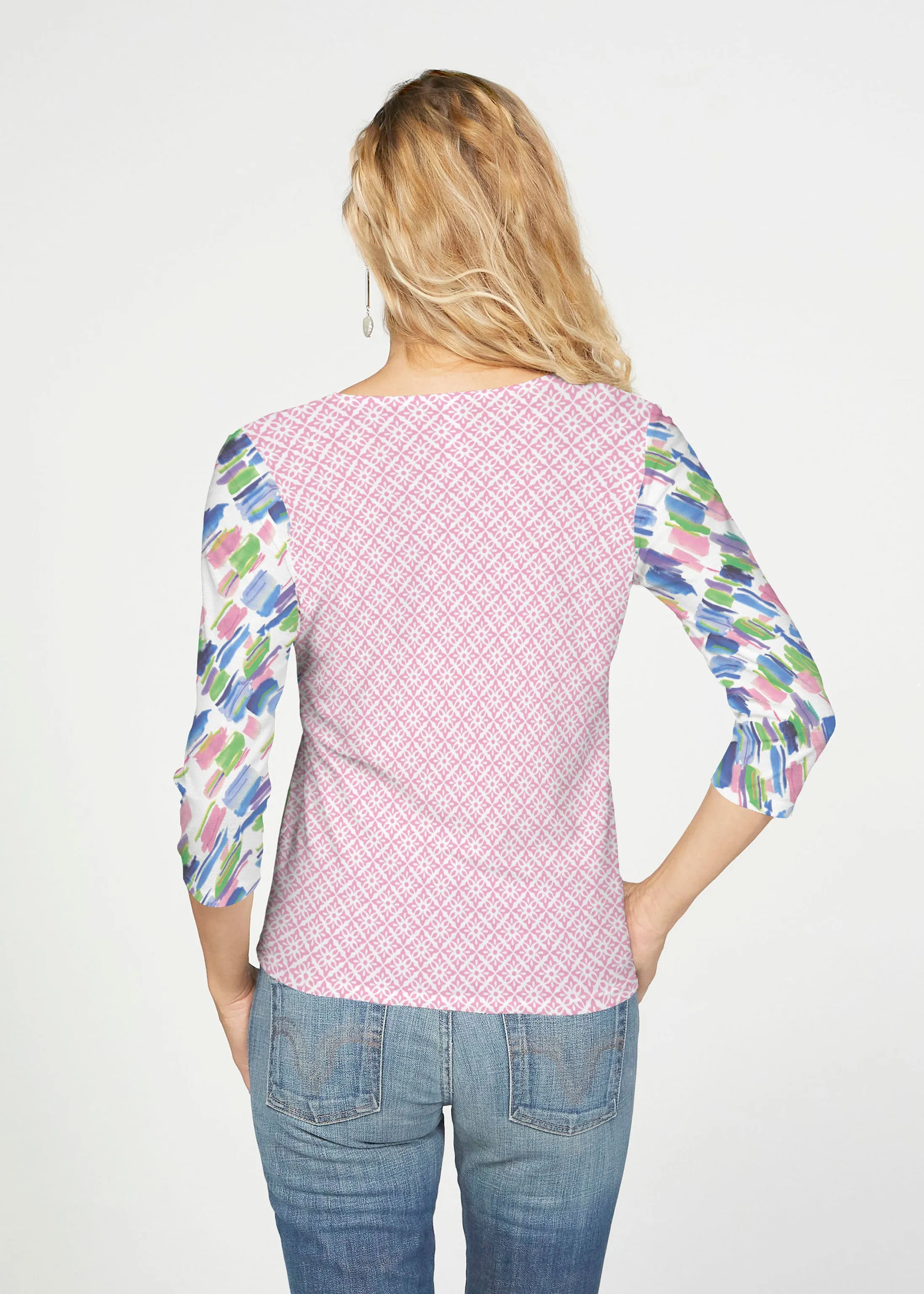 Pops of Bliss (8047) ~ French Terry Tie 3/4 Sleeve Top