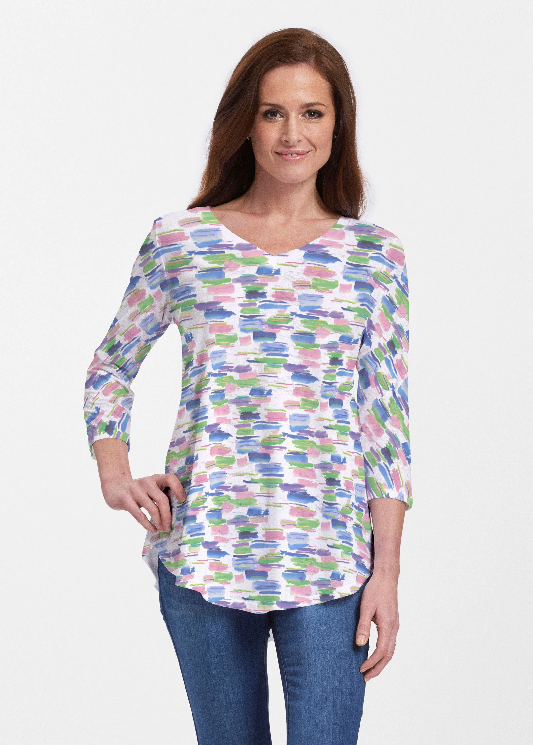 Pops of Bliss (8047) ~ V-neck Flowy Tunic
