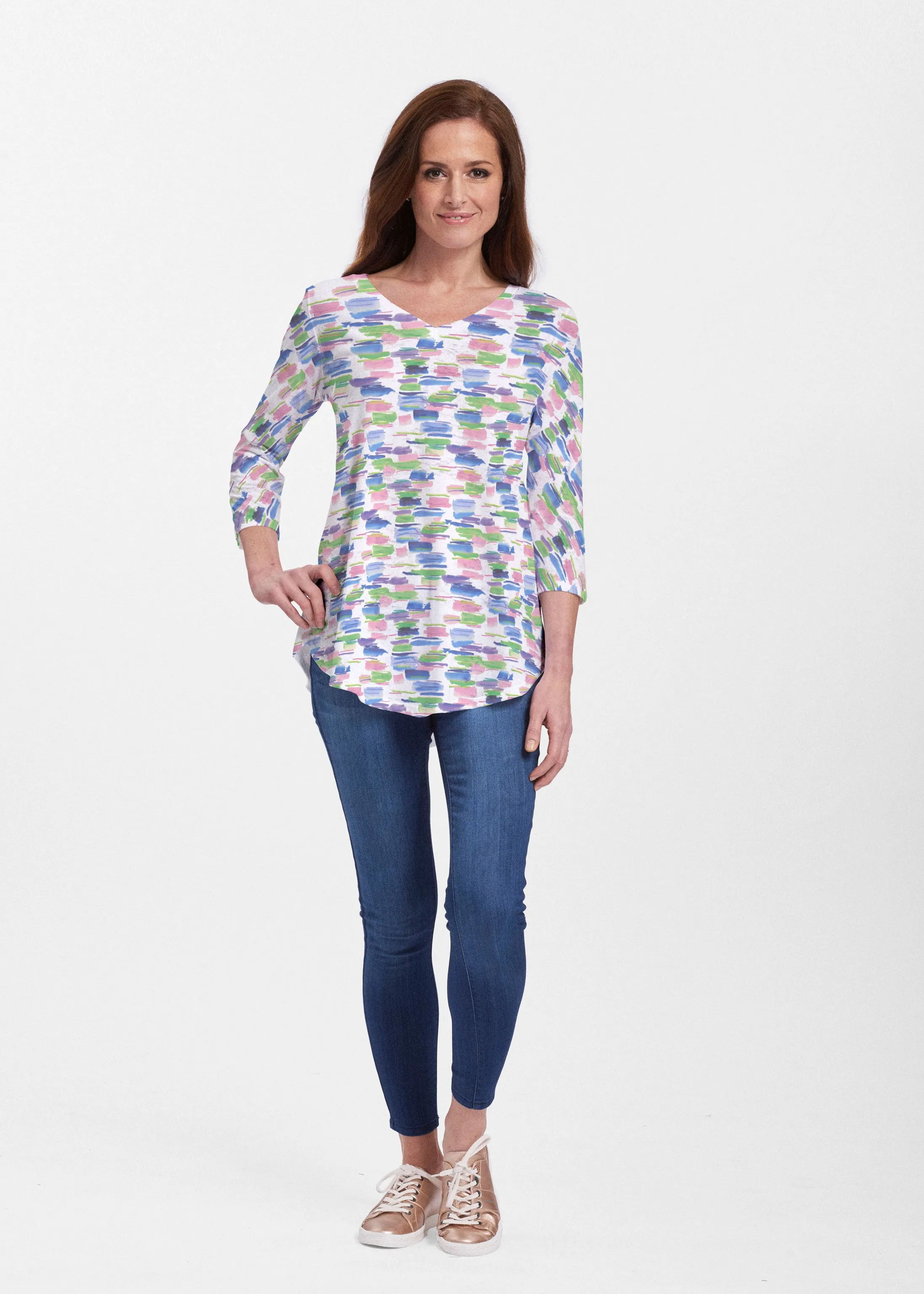 Pops of Bliss (8047) ~ V-neck Flowy Tunic