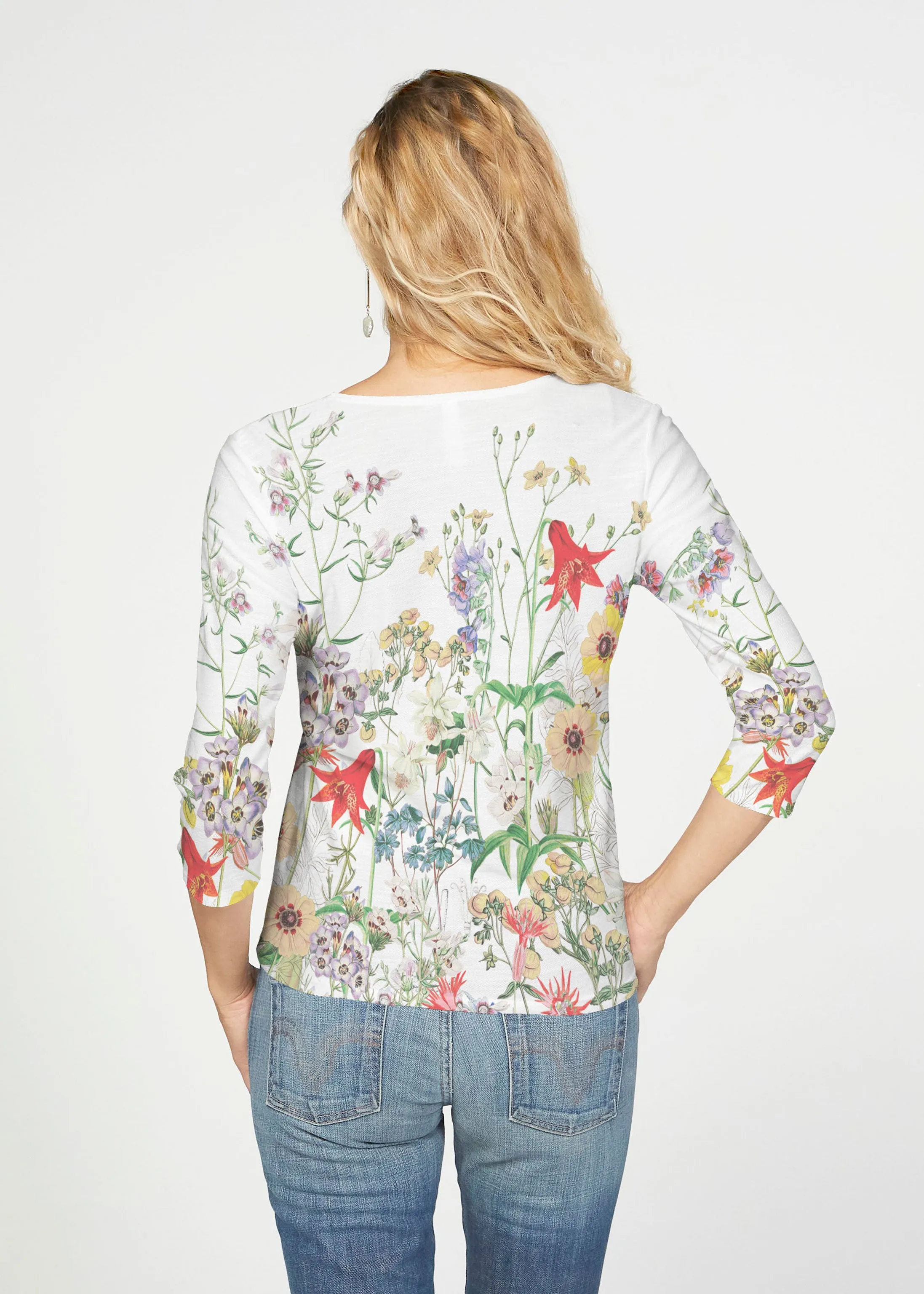 Prairie (7929) ~ French Terry Tie 3/4 Sleeve Top
