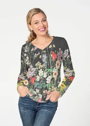 Prairie Black (7971) ~ French Terry V-neck Top