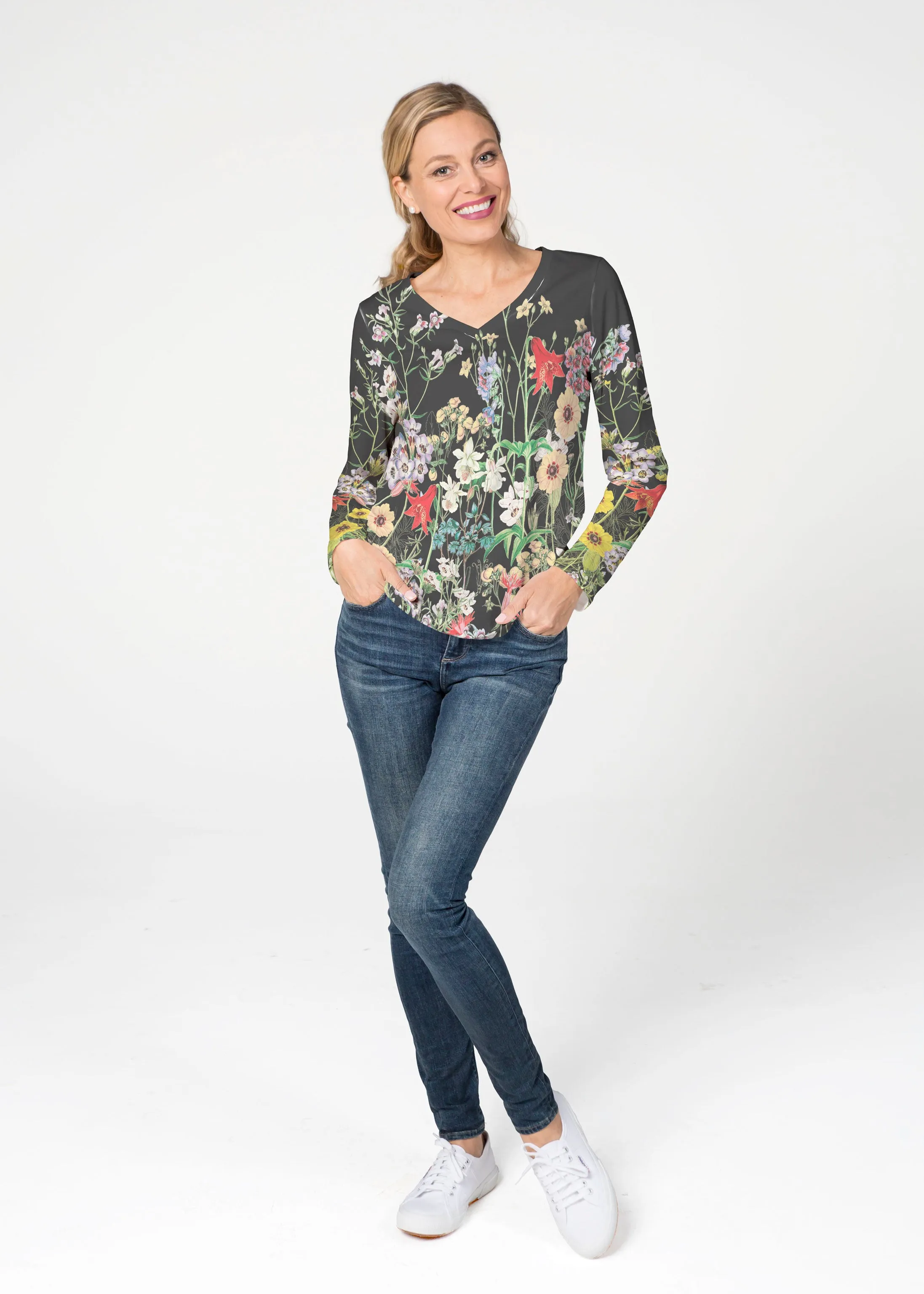 Prairie Black (7971) ~ French Terry V-neck Top