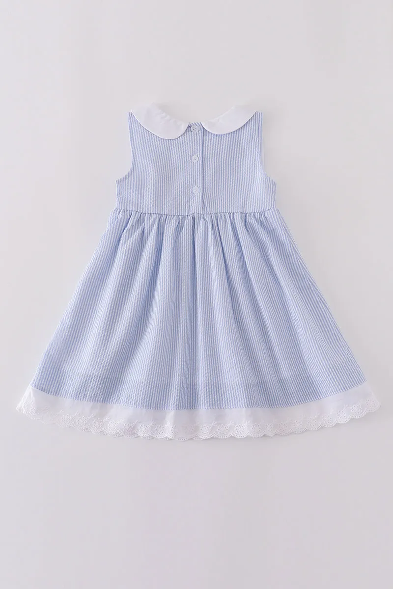 Premium Blue sailboat embroidery dress